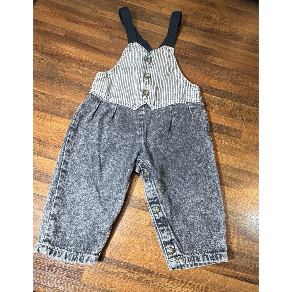 Vintage Osh Kosh B'gosh Denim Overalls, acid wash black denim     Sz 24 months.